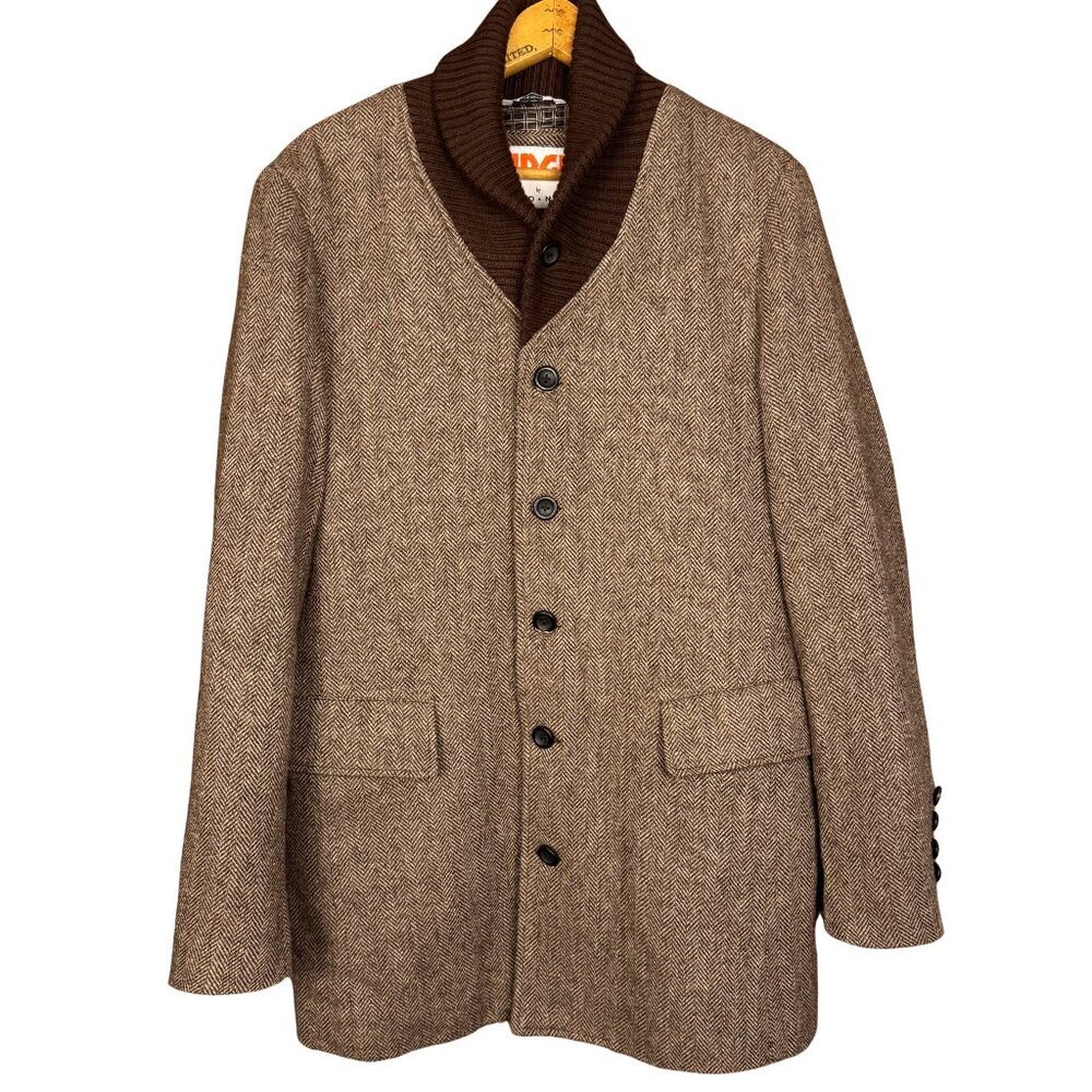 Men’s Brown Herringbone Shawl Collar Blazer Jacket by EDGE WD.NY Size M